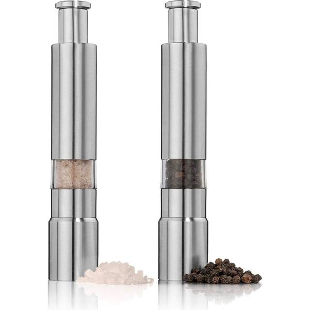 Salt and Pepper Grinder Set of 2 Stainless Steel Push Button Grinder M