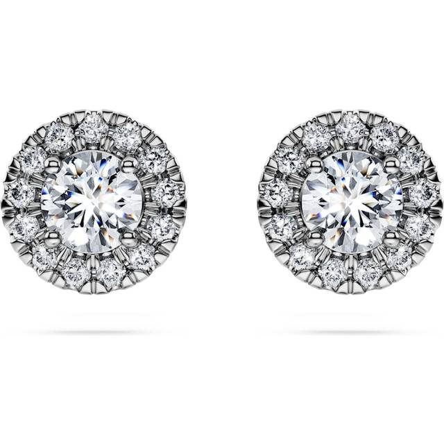 Eternity halo stud earrings, Lab-grown diamonds 0.75 ct tw, Round shape, 18K white gold - White
