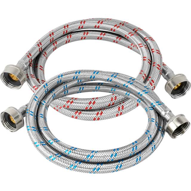 Beaquicy 4 Ft Washing Machine Hoses Burst Proof Braided Stainless Steel - Fit for ALL Washers - Red and Blue Washer Hoses(2 Packs) - 10 YEARS WARRANTY