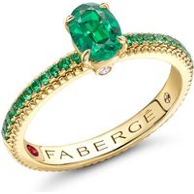 Faberge Colours of Love 18ct Yellow Gold Emerald Tsavorite Garnet Fluted Ring - 58