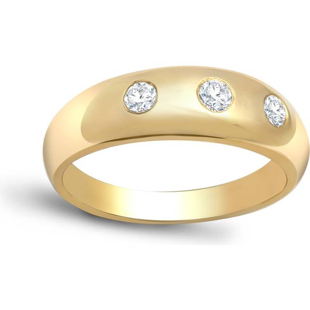 (U) Jewelco London Men's Solid 9ct Yellow Gold Rub Over Set Round J SI 0.5ct Diamond Domed Band Trilogy Ring 7mm