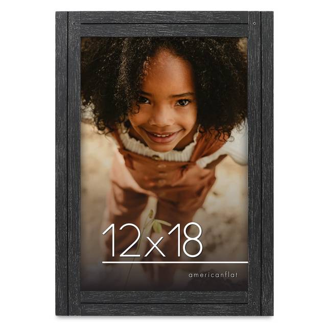 Americanflat 12x18 Poster Frame with Polished Plexiglass - Hampton Collection - Distressed Wood Gallery Picture Frames for Wall Display - Charcoal Bla