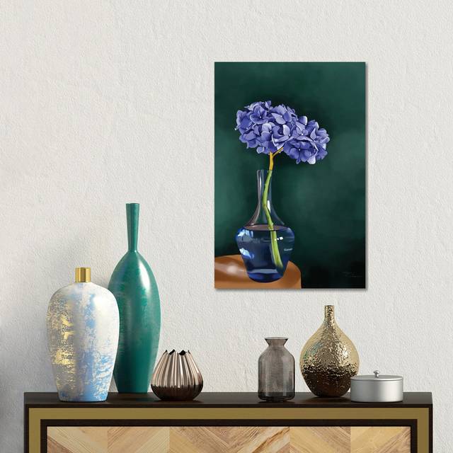 Hydrangea by Elza Fouche - No Frame Gallery-Wrapped Canvas GiclÃ©e on Canvas - Viking Blue;Turquoise;Spring Leaves;Oliv (45.72cm H x 30.48cm W)