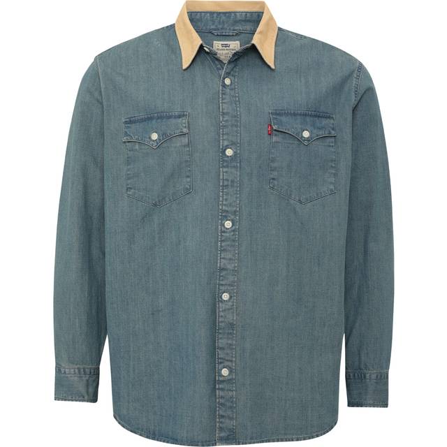 Levi's Big & Tall – Mellanblå, avslappnad jeansskjorta i cowboystil med kontrasterande krage
