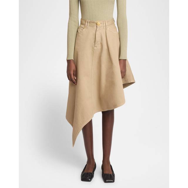 Balmain, Kjol, Dam, M, Bomull, Asymmetrisk veckad kjol i bomullskanvas