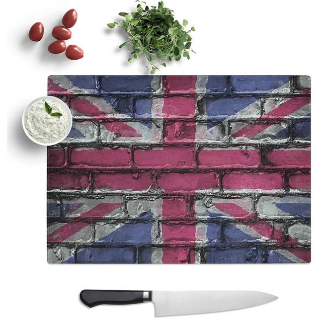 Tempered Glass Union Jack Brick Wall Graffiti in Abstract Chopping Board (28.5 cm W x 20 cm L)