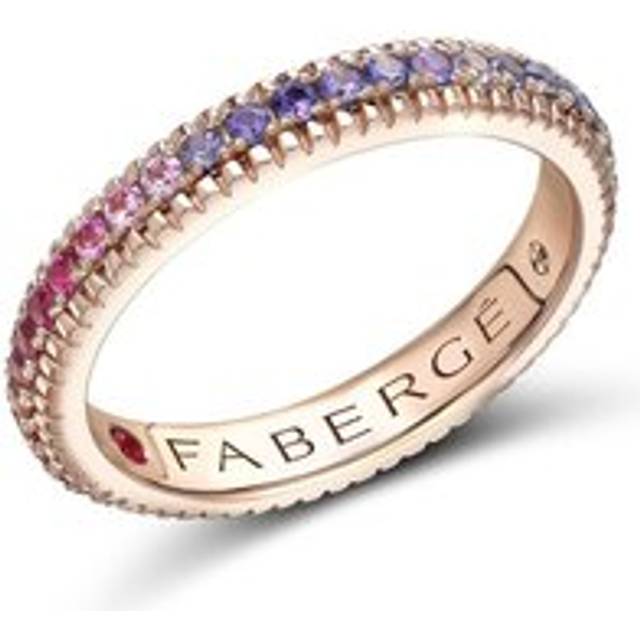Faberge 18ct Rose Gold Multi Stone Rainbow Fluted Band Ring - 53