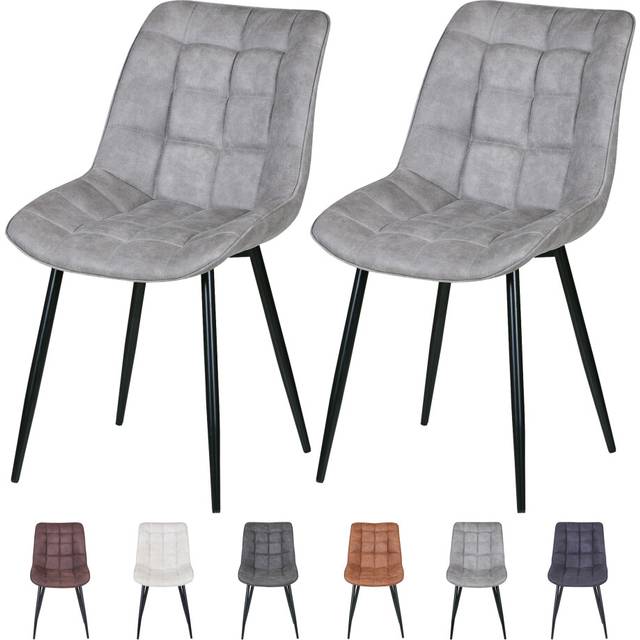 Mcc Direct - set of 2 Faux Matte Suede Leather Dining Chairs with Padded Seat and Metal Legs alba light grey