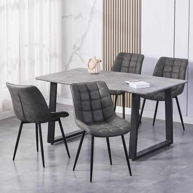 Mcc Direct - set of 2 Faux Matte Suede Leather Dining Chairs with Padded Seat and Metal Legs alba grey