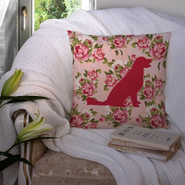 Caroline's Treasures BB1076-RS-PK-PW1414 Labrador Shabby Chic Pink Roses Pillow  14 x 14  Multicolor