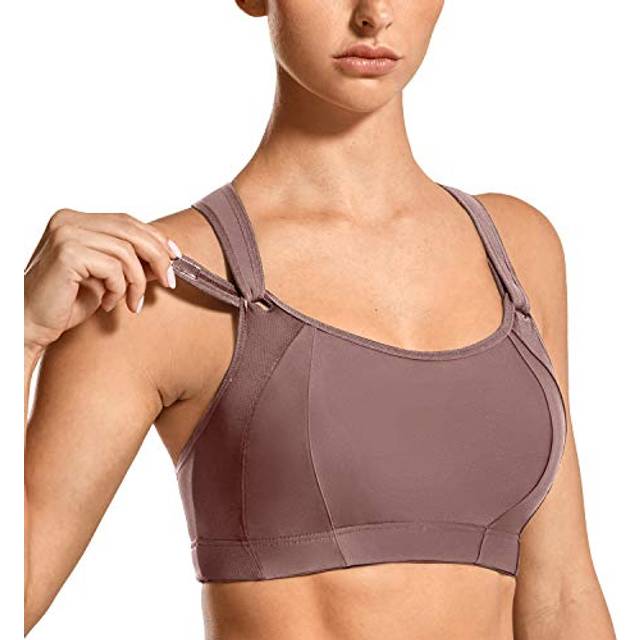 SYROKAN Women's Sports Bra Front Adjustable High Impact Support Padded Wireless Racerback Plus Size Running Bra Umber 40B