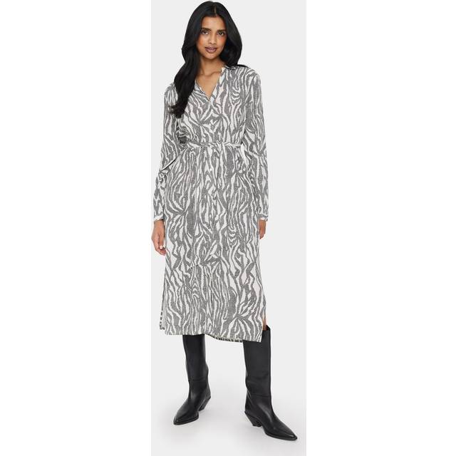 Saint Tropez Blancasz LS Dress Dam Midiklänningar Stl. XS - Från Magasin - Black Zebra Graphic (XS)