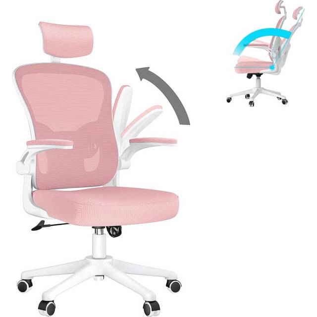 Bigzzia - Office Chair Ergonomic Desk Chair with Adjustable Headrest Lumbar Support - Padded Flip-up Armrests - Comfy Mesh Office Desk Chair High