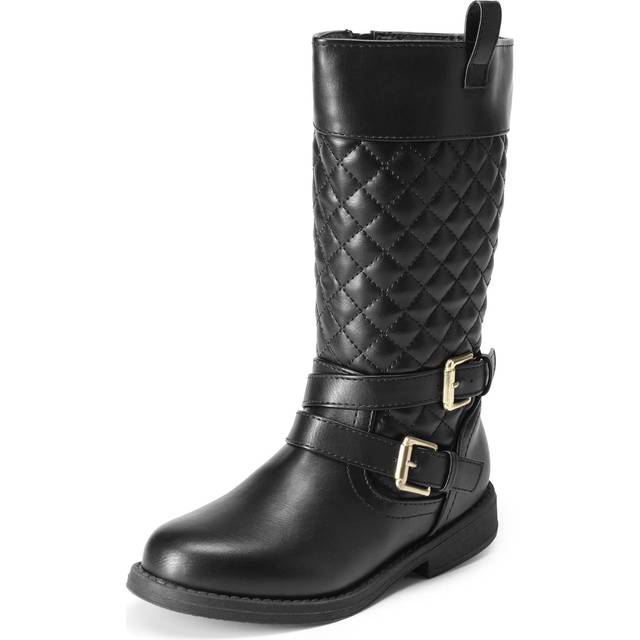 DREAM PAIRS Girls Black Buckle Knee High Riding Boots Size 12 Little K