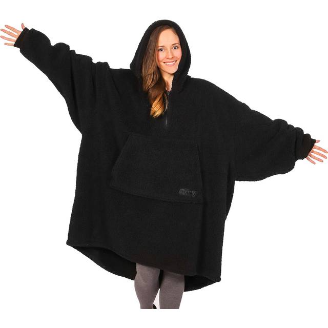 THE COMFY Original Teddy Bear Quarter-Zip | Oversized Microfiber & Sherpa Wearable Blanket  Seen On Shark Tank  One Size Fits All - Black
