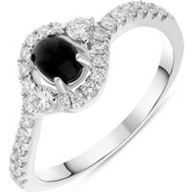 18ct White Gold Whitby Jet 0.37ct Diamond Oval Wrap Ring - Q