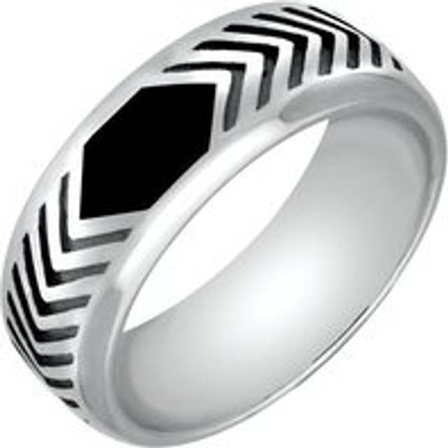 Sterling Silver Whitby Jet Chevron Patterned 8mm Band Ring