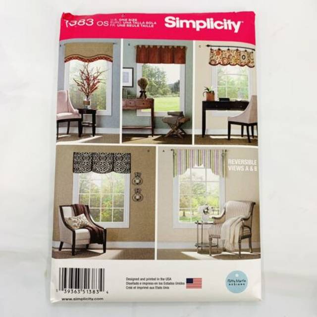 Simplicity 1383 Window Valances Sewing Patterns  36'' to 40''