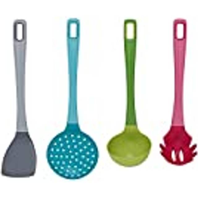 kitchen Utensils Set of 4 Pcs - Non Stick Spatula|Spaghetti Spoon|Soup Ladle|Slotted Spoon, Silicone Utensil Set, Pasta Spoon, Ladel Spoon, Skimmer
