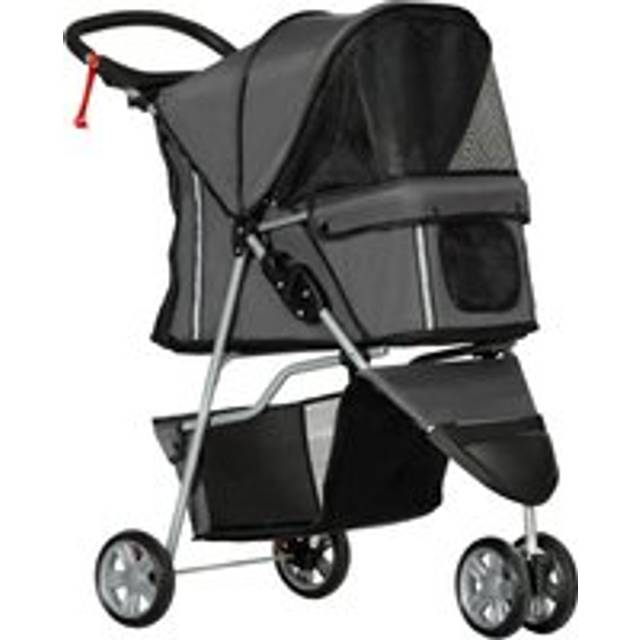 Pawhut 3 Wheel Pet Stroller For Small And Miniature Dogs, Charcoal Grey