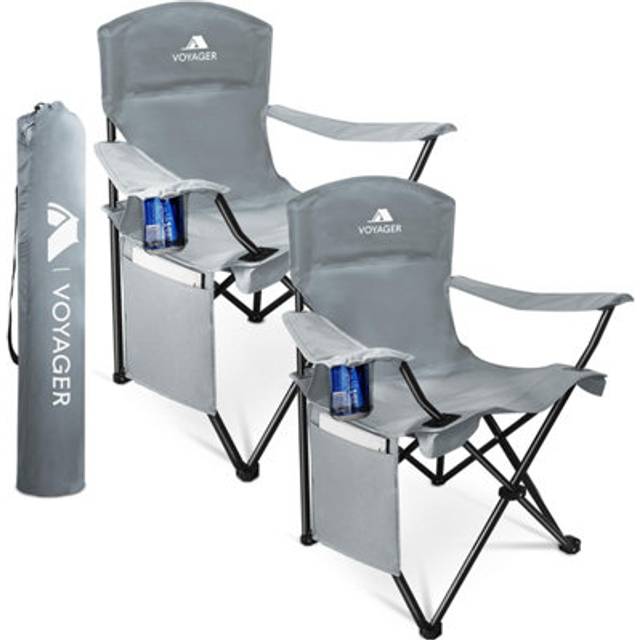 Voyager Folding Camping Chair 2-Pack, Lightweight with Pocket and Drinks Holder, Holds up to 120kg Each, Easy to Transport, Foldable Outdoor Chair Set