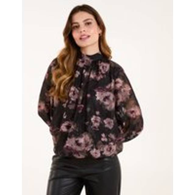 Blue Vanilla Women's Black Floral High Neck Blouse New Look - S