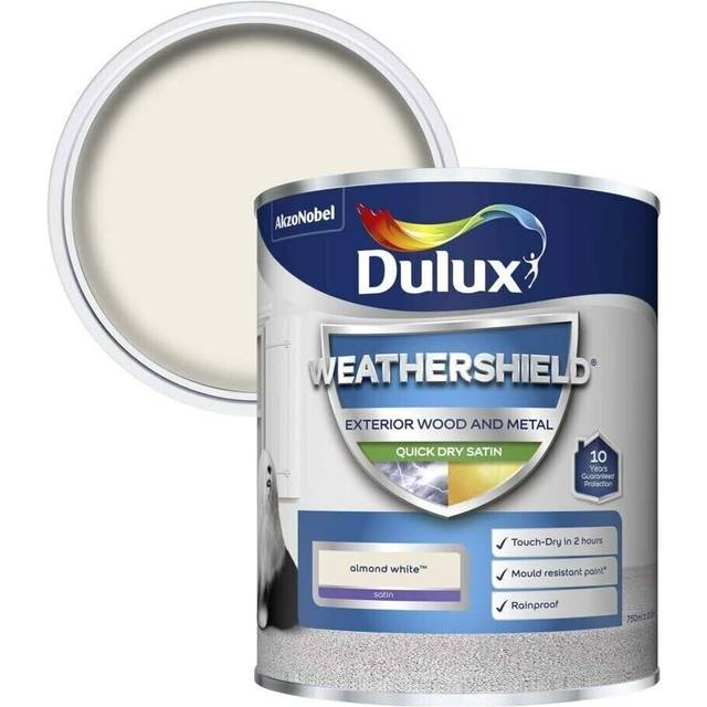Dulux weathershield exterior satin paint for wood metal almond white 750ml