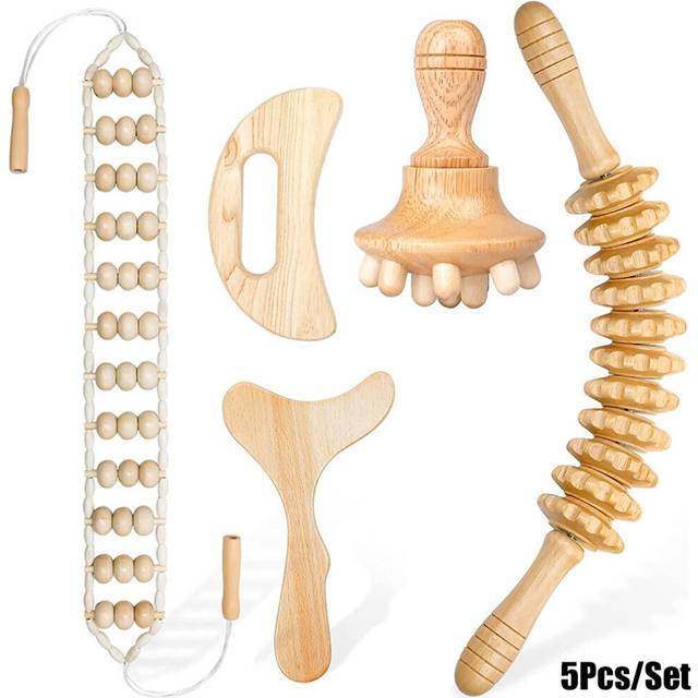 (a-5Pcs) Wooden Curved Massage Roller Stick Wood Therapy Massage Tools Maderoterapia Kit Anti Cellulite Lymphatic Drainage Massager