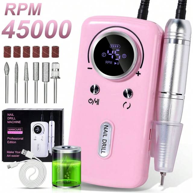 SHEIN Professional Electric Nail Drill Machine Set, Nail File Drill Machine, Manicure Pedicure Kit, Nail File Set For Home And Salon, Nail Buffer Manicure P