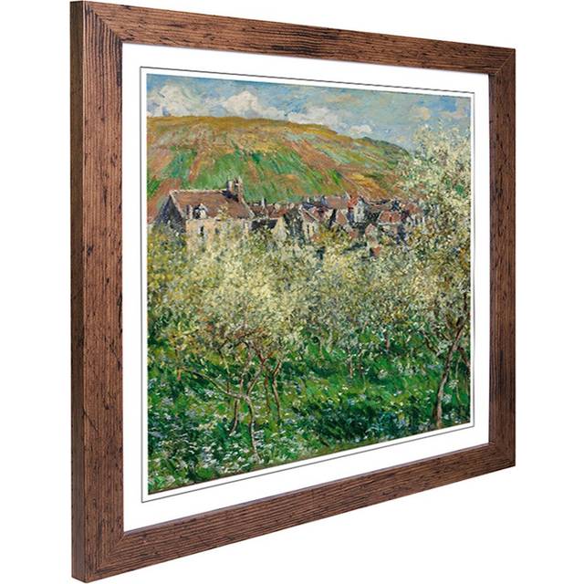 Flowering Plum Trees by Claude Monet Framed Painting Print - Walnut (45cm H X 45cm W)