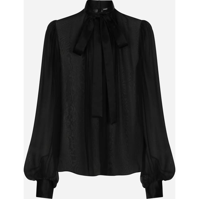 Dolce & Gabbana, Blusar & Skjortor , Dam, M, Svart Silke Pussybow Blus - black (M)