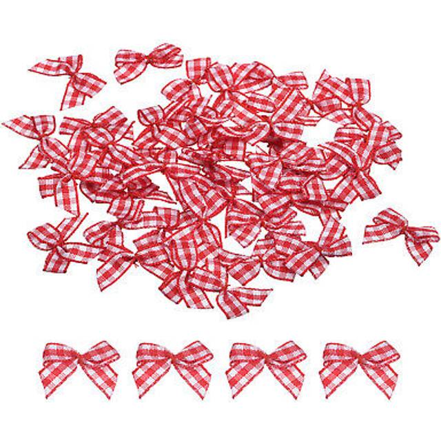 100pcs mini gingham ribbon bow 1" checkered ribbon bows red and white