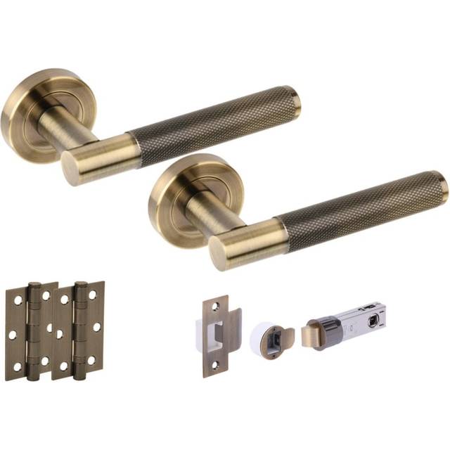 Leader Knurled Round Rose Lever Door Handle Set - Antique Bronze (341499)
