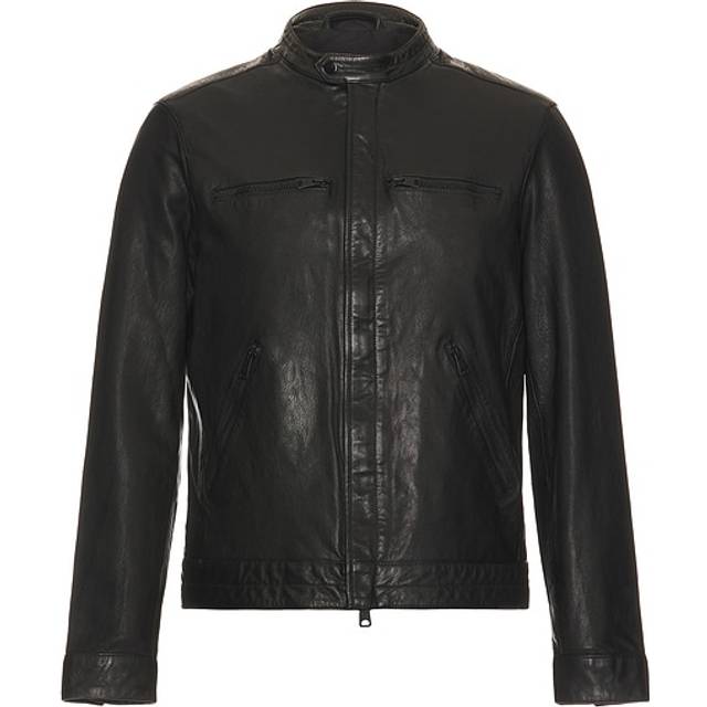 Allsaints Mens Black Jade Tab-collar Regular-fit Leather Jacket Xs - BLACK