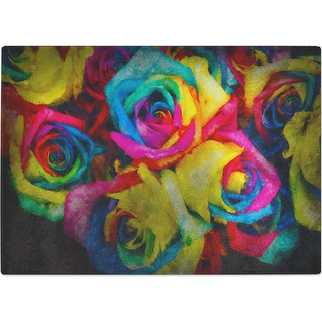 Tempered Glass Multi-Coloured Rainbow Roses Chopping Board (20 cm x 28.5 cm)