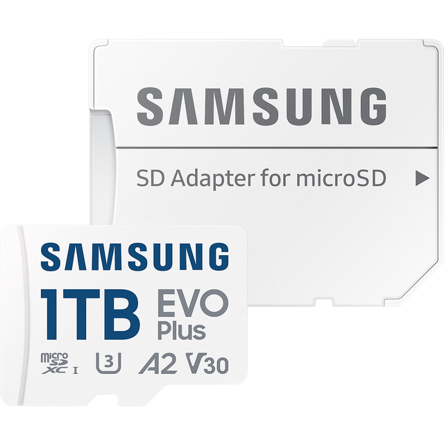 Samsung EVO Select (2024) microSD-Karte + SD-Adapter, 1 TB, UHS-I U3, 4K UHD, Full HD, 160 MB/s Lesen, Speicherkarte für Smartphones, Tablets und Laptops, MB-ME1T0SA/EU