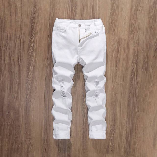 SHEIN Tween Boy Casual White Washed Distressed Elastic Waist Denim Jeans