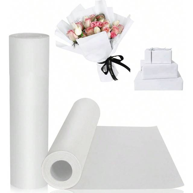 SHEIN 1 Roll - Solid Color Gift Wrap Paper, White Faux Leather Paper, White Kraft Paper Roll 15&#34; X 394&#34;, Birthday Gift Decorative Paper, Family Gathering Gi