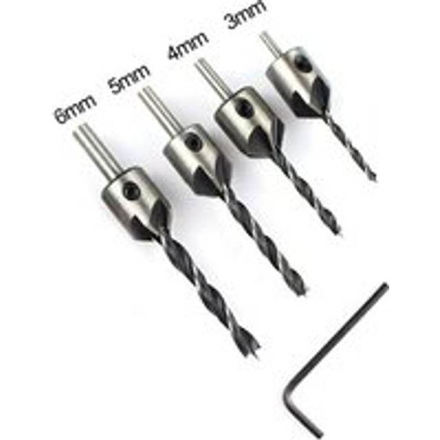 Coocheer - Drill Bit Countersunk Head Piece Wood Reaming Woodworking Drill Guide Chamfer Drill Bit High Speed Steel Drill Bit 4 Sets