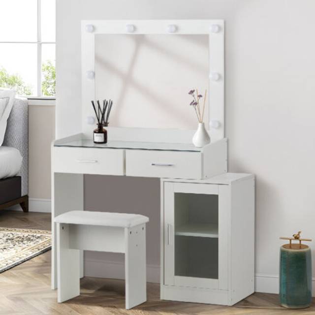 Dressing table with drawers mirror stool set makeup desk vanity table bedroom