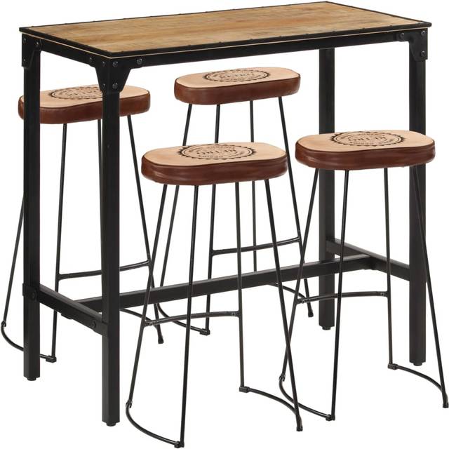 Vidaxl 5 Piece Bar Set Solid Rough Wood Mango And Metal