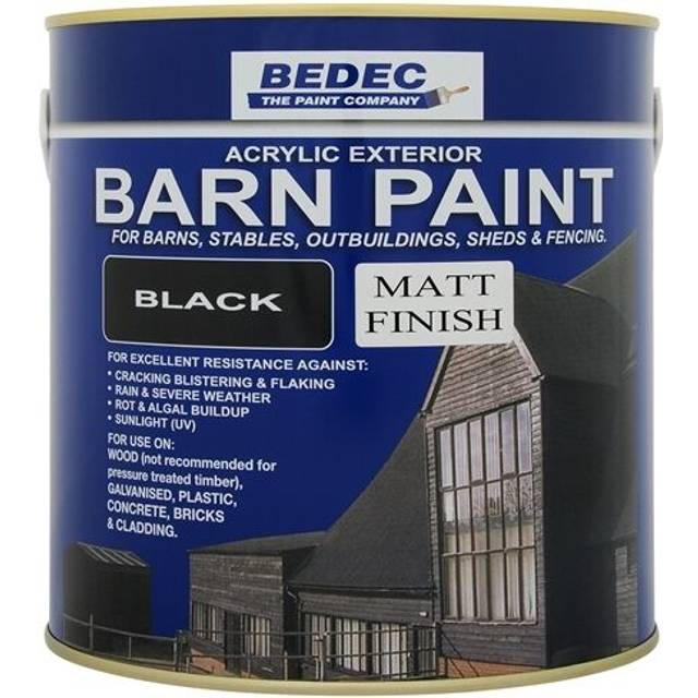 2.5lt bedec acrylic exterior barn paint matt black for all external wood
