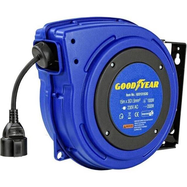 Heavy Duty Retractable Extension Cable Reel 15mx1.5mm²x3G - Blue - One Size