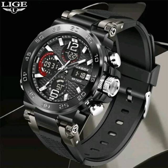 Mens sports diver wristwatch black digital analog waterproof led luxury watches