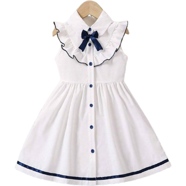 SHEIN Young Girl Back To School Season Commuting & Casual Academia Style Light Blue & White Lotus Edge Sleeveless Dress,Holiday,Summer,Travel