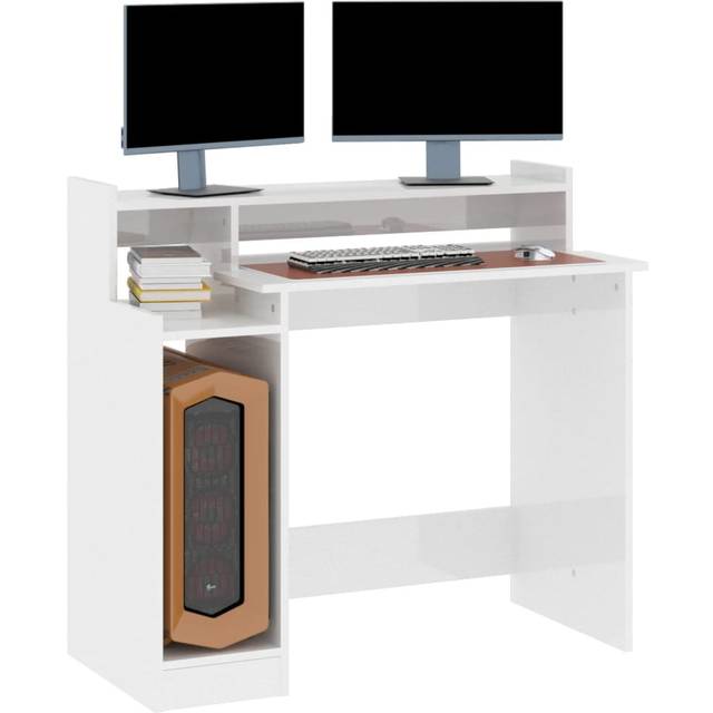 vidaXL Desk with LED Lights High Gloss White 97x45x90 cm Engineered Wood