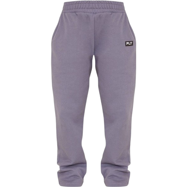 PRETTYLITTLETHING Petite Charcoal Straight Leg Badge Detail Joggers, Grey - 14