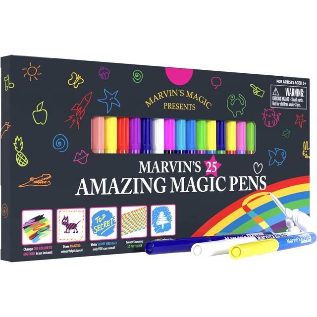 Marvin's Magic - Original x 25 Amazing Magic Marker Pens - Colour Changing Magic Pen Art - Create 3D Lettering or Write Secret Messages - Includes 25