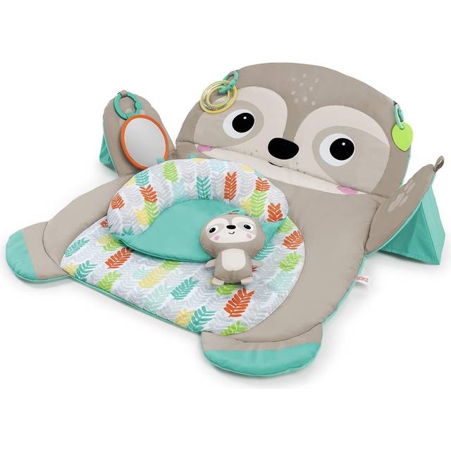 Bright Starts, Tummy Time Prop & Play Oversized Baby Activity Gym, Sloth, Large Playmat with 4 Removable Toys and Support Cushion, Machine Washable,