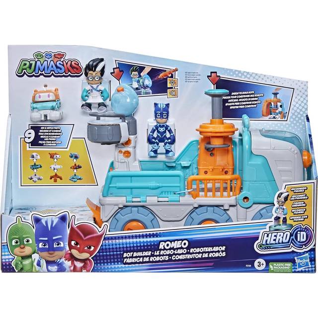 PJ MASKS Romeo Bot Builder Pre-school Toy, 2-in-1 Romeo Vehicle and Robot Factory Playset for Children Aged 3 and Up F2120
